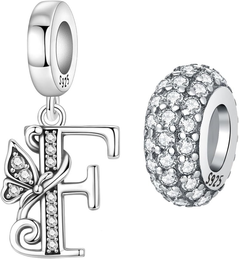 PANPOKI Store 2 Pack 925 Sterling Silver Butterfly Letter Charms for Bracelets and Necklace Alphabet Initial Dangle Pendants Round Spacer Beads Pave Cubic Zirconia Jewelry Gift for Women - Image 1